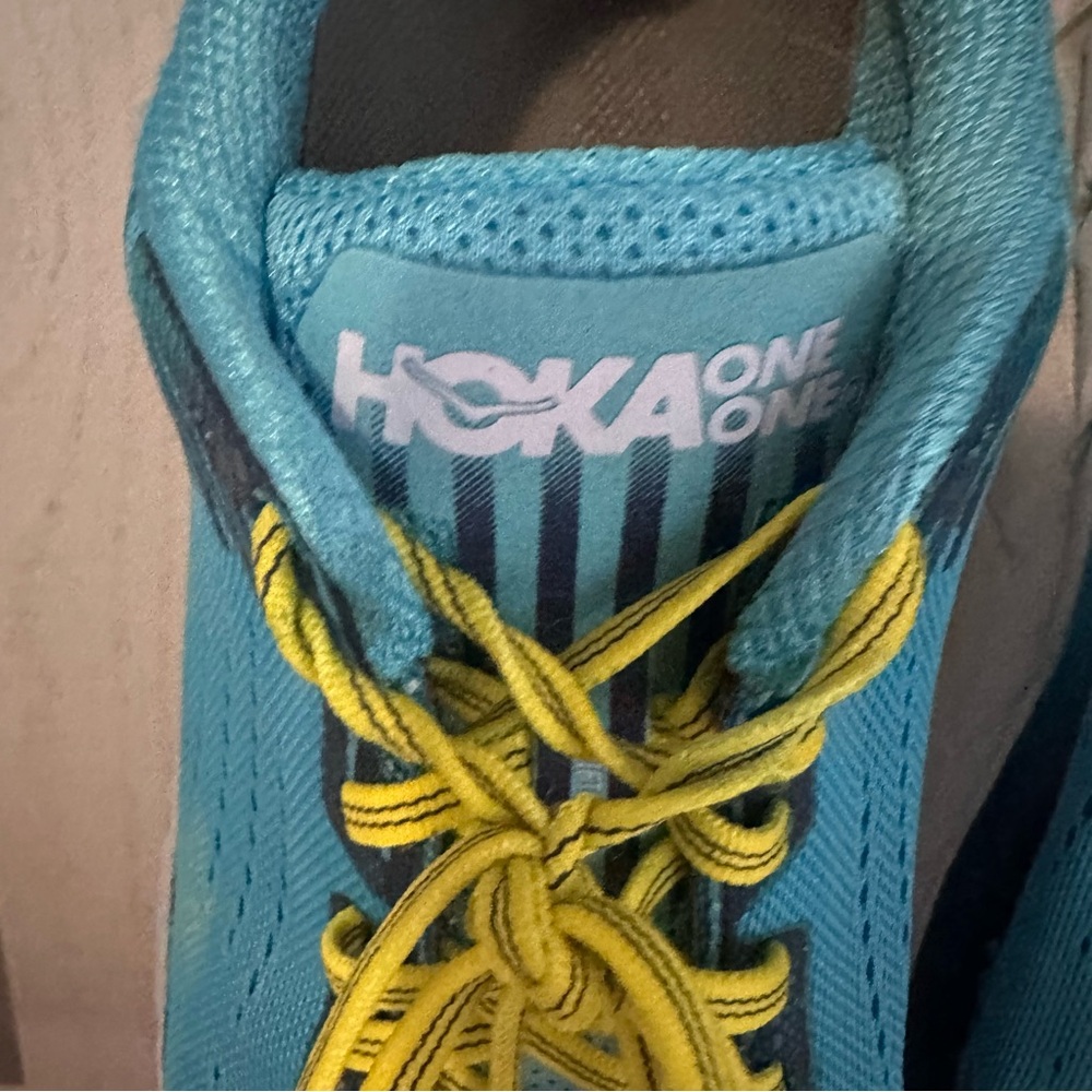 HOKA One One Running Shoes Blue Yellow Mens 12.5 Athletic Sneakers - Picture 12 of 14
